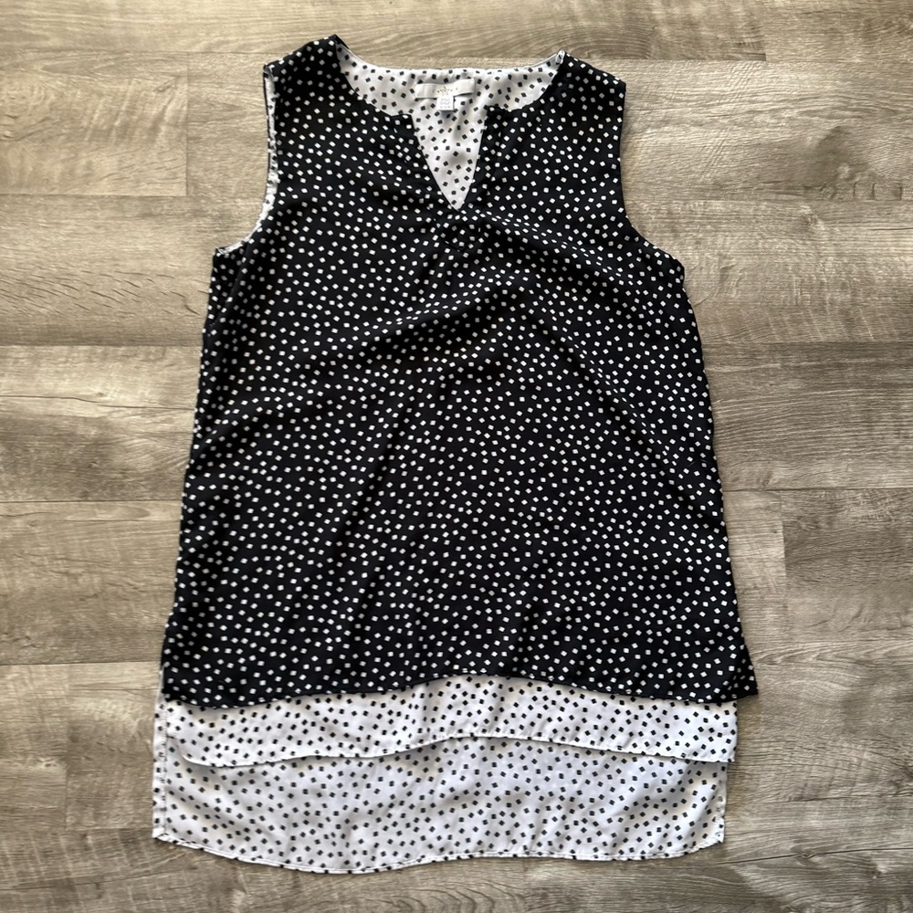 Sleeveless Layered Polka Dot Blouse